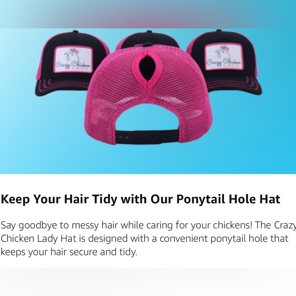 Crazy Chicken Lady Ponytail Pink Adjustable Fun Trucker Style Hat/NWT - Picture 10 of 13